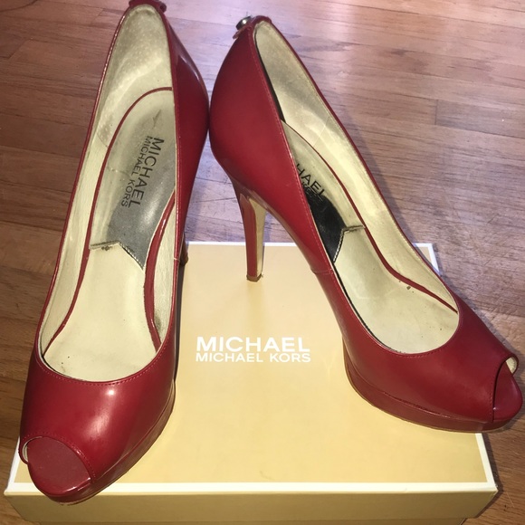 Michael Kors Shoes - Michael Kors red patent peep toe pumps